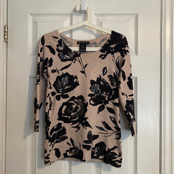 INC International Concepts Beige Floral Sweater - Picture 1 of 4